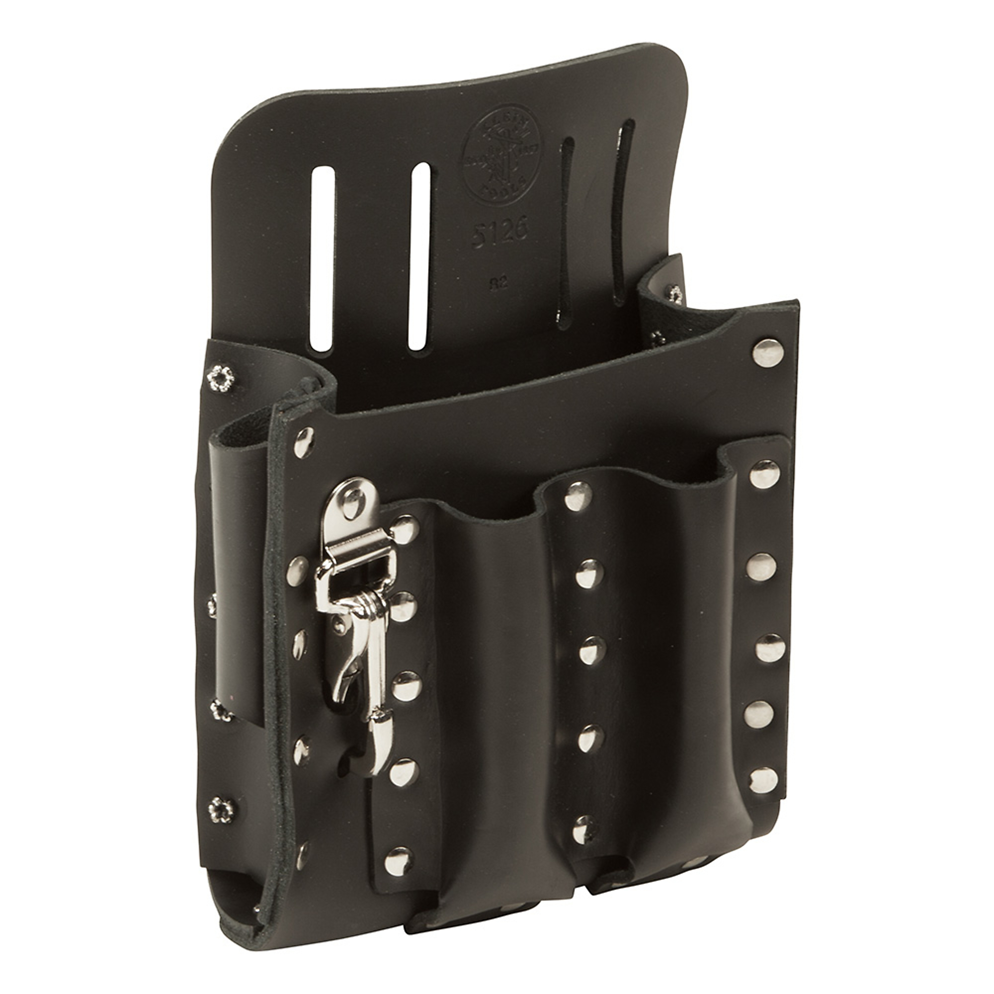 Klein Tools, Leather Tool Pouch with Knife Snap, 5-Pocket, Color Black, Pockets (qty.) 5 Material Leather, Model# 5126